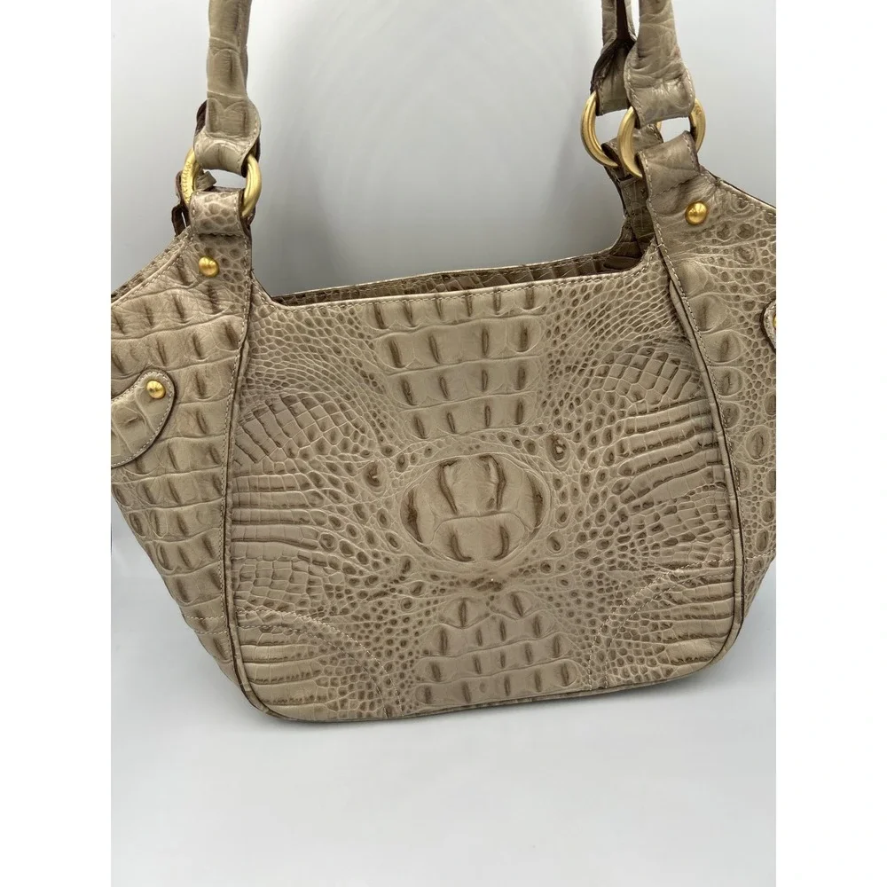 Brahmin Melbourne Duxbury Satchel Sand Shell Croc Embossed Leather Tote Bag